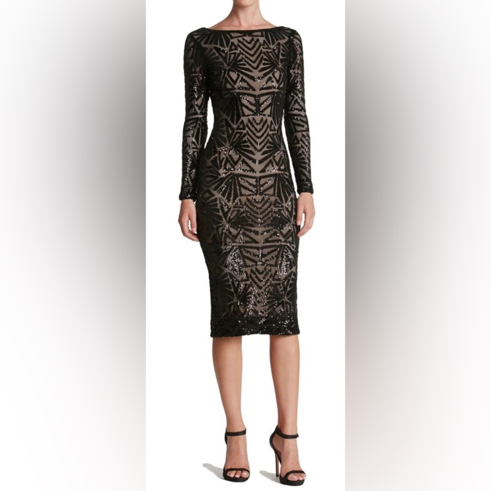 Dress the Population Emery Black Sequin Long Sleeve Dress sz S nwt - Picture 4 of 6